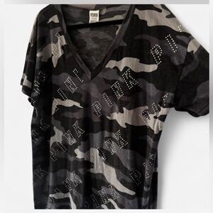 PINK Victoria's Secret Black and Gray Camouflage Tee